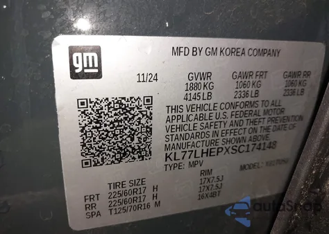 2025 Chevrolet Trax Fwd Lt from USA, damaged, VIN KL77LHEPXSC174148